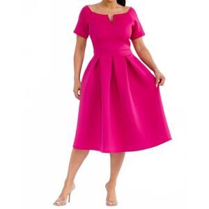 NEW KAREN T DESIGN pleated midi dress in magenta